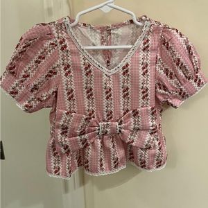 Toddler girl floral pink top with bow